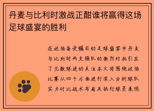 丹麦与比利时激战正酣谁将赢得这场足球盛宴的胜利