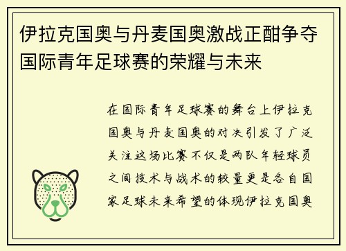 伊拉克国奥与丹麦国奥激战正酣争夺国际青年足球赛的荣耀与未来