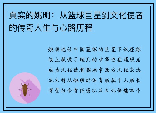 真实的姚明：从篮球巨星到文化使者的传奇人生与心路历程